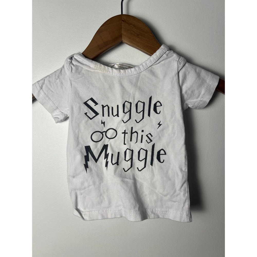 Graphic Tee Kids 6-12M White "Snuggle this Muggle" Harry Potter Style Ron Wizard